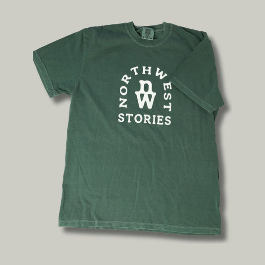 Green Northwest Stories logo T-shirt, front
