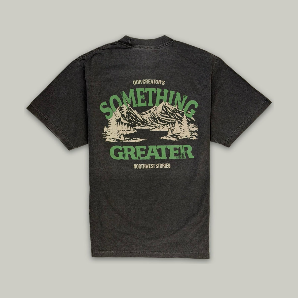 Something Greater heavyweight tee in washed charcoal, back