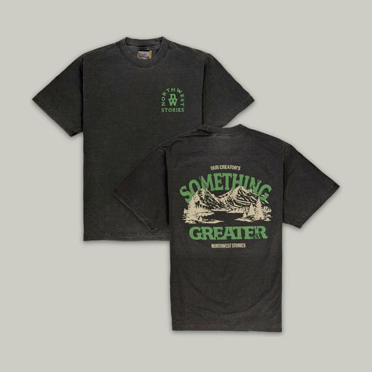 Something Greater heavyweight tee in washed charcoal, front and back