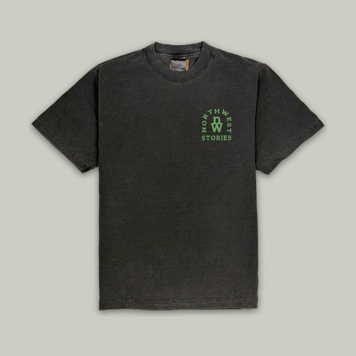 Something Greater heavyweight tee in washed charcoal, front